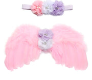 2PCS Newborn Angel Feather Wings & Flower Headband Set – Baby Girl Photography Props for Infant Photo Shoots