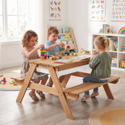 Kids 3-in-1 Outdoor Picnic Table – Water & Sand Play with Umbrella for Ages 3–7
