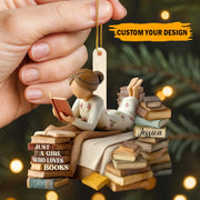 Personalized Book Lover Girl Wooden Ornament – Custom Name Reading Ornament | Just a Girl Who Loves Books Gift