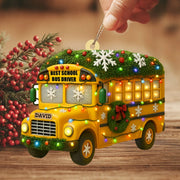 Personalized Best School Bus Driver Wooden Ornament – Custom Yellow Bus Christmas Gift for Drivers and Teachers