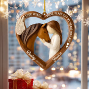 Personalized Horse Girl Memorial Ornament – Custom Wood Heart with Wings Suncatcher & Pet Loss Keepsake | Engraved Name Gift for Rider & Horse Lovers
