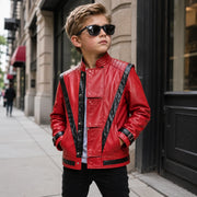 Boys Red Hip-Hop Faux Leather Jacket – Party Outerwear