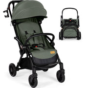 Green stroller with black accents on a white background