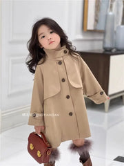 Girls' British Style Lapel Trench Coat – Versatile Mid-Length Single Breasted Jacket