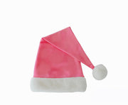 Pink Santa hat with white trim on a white background