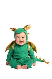 Kids Emerald Sky Dragon Pajama Costume – Green Dragon Outfit with Golden Wings, Spikes & Tail