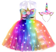 Glowing LED Light Unicorn Girls Party Tulle Dress