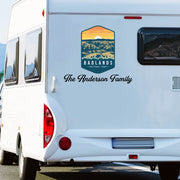 Personalized RV Camping Decal – Custom Badlands National Park Sticker | Durable, Weatherproof Family Name Decal for Motorhome, Car & Window