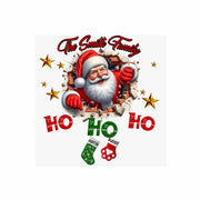 Christmas-themed design with Santa Claus, stockings, and 'Ho Ho Ho' text on a white background.