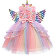 Girls Unicorn Princess Dress β Sleeveless Flower Cake Party Gown