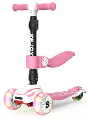 3-in-1 Foldable Kids Kick Scooter with Seat, Adjustable Height, LED Light-Up Wheels, and Lean-to-Steer Technology for Toddlers and Children (Max Load 110 lbs)