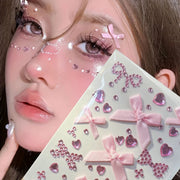 Pink & Red Bow Face Gem Stickers β Waterproof Temporary Party Sparkle