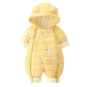 Giraffe Toon Pattern Infant Hooded Parka Jumpsuit