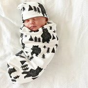 Set of Soft Baby Swaddle Sleeping Bag Newborn Wraps, Hat