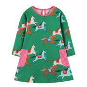 Racing Horse Print Design Long Sleeve Top Dress
