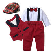 Long Sleeve Top Red Waistcoat and Suspender Pants Set