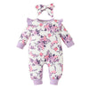 Floral Print Rompers Set for Newborn Girls with Bow Hairband