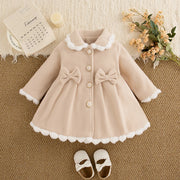 Baby Girl Plush Doll Collar Bow Woolen Coat – Cute Autumn & Winter Jacket