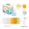 Colorful baby block with mermaid design and measurements on a white background