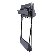 Gray folding chair with stand on a white background