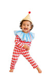 Kids Vintage Harlequin Clown Costume – Circus Halloween Outfit with Diamond Print, Ruffle Collar & Party Hat
