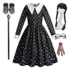 Girls Gothic Skull-Print Costume Dress – White Collar & Long Sleeves