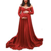 Maternity Off Shoulder Long Sleeve Dress – Elegant Solid Color Gown for Photography & Special Occasions