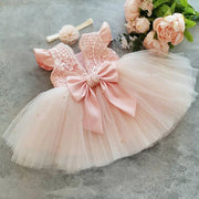 Butterfly Sleeve Lace Top and Bow Baby Dress