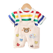Summer Striped T-Shirt Overalls Set