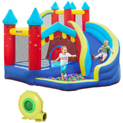 Kids Bouncy Castle with Slide, Trampoline, Water Pool, and Climbing Wall, Large Inflatable Activity Park with 450W Blower and Ground Stakes (Max 90 KG)