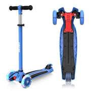 Foldable Children Scooter Adjustable Height Kick 3 Wheel Scooter with Flash Wheels Scooter for 3-12 Year Kids Gift – Deep Blue/Lime Green