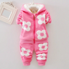 Girls' Flower Cartoon Woolen Hooded Clothing Set - Warm Winter Set