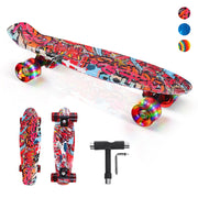 22" Mini Skateboards Kids Sport Long-board with LED Wheels for Children Beginners Ages 5-15