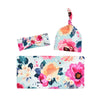 Set of Blanket Infant Swaddle, Wrap Headband, Hat Floral Print