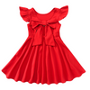 Plain Red Butterfly Sleeves With Bow Design Girl Dress