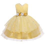 Floral Embroidery Layered Mesh Wedding Flower Girl Dress